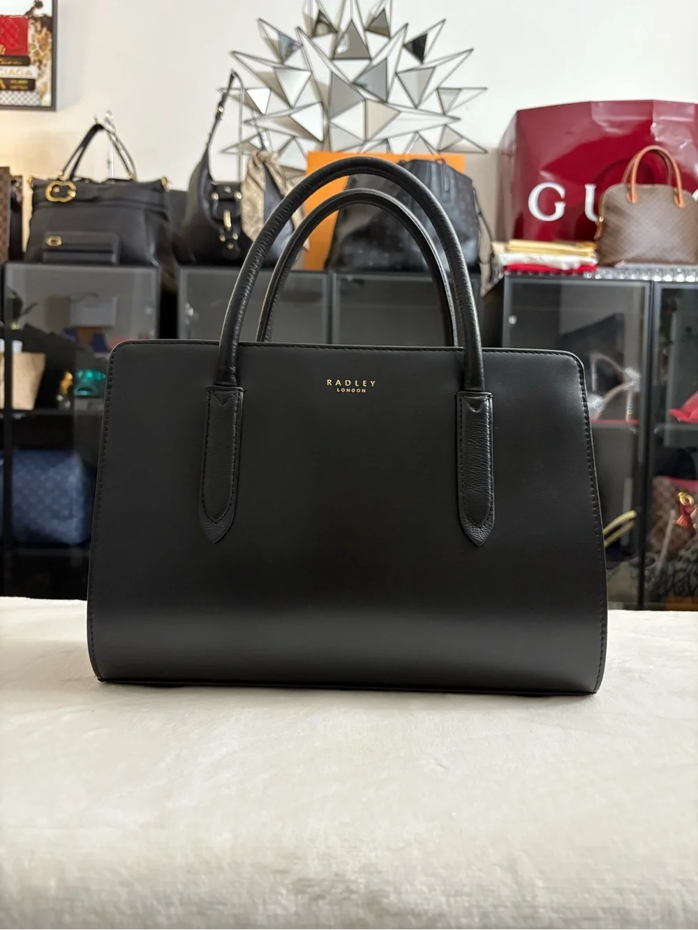 RADLEY LONDON Black Leather Structured Top-Handle Satchel